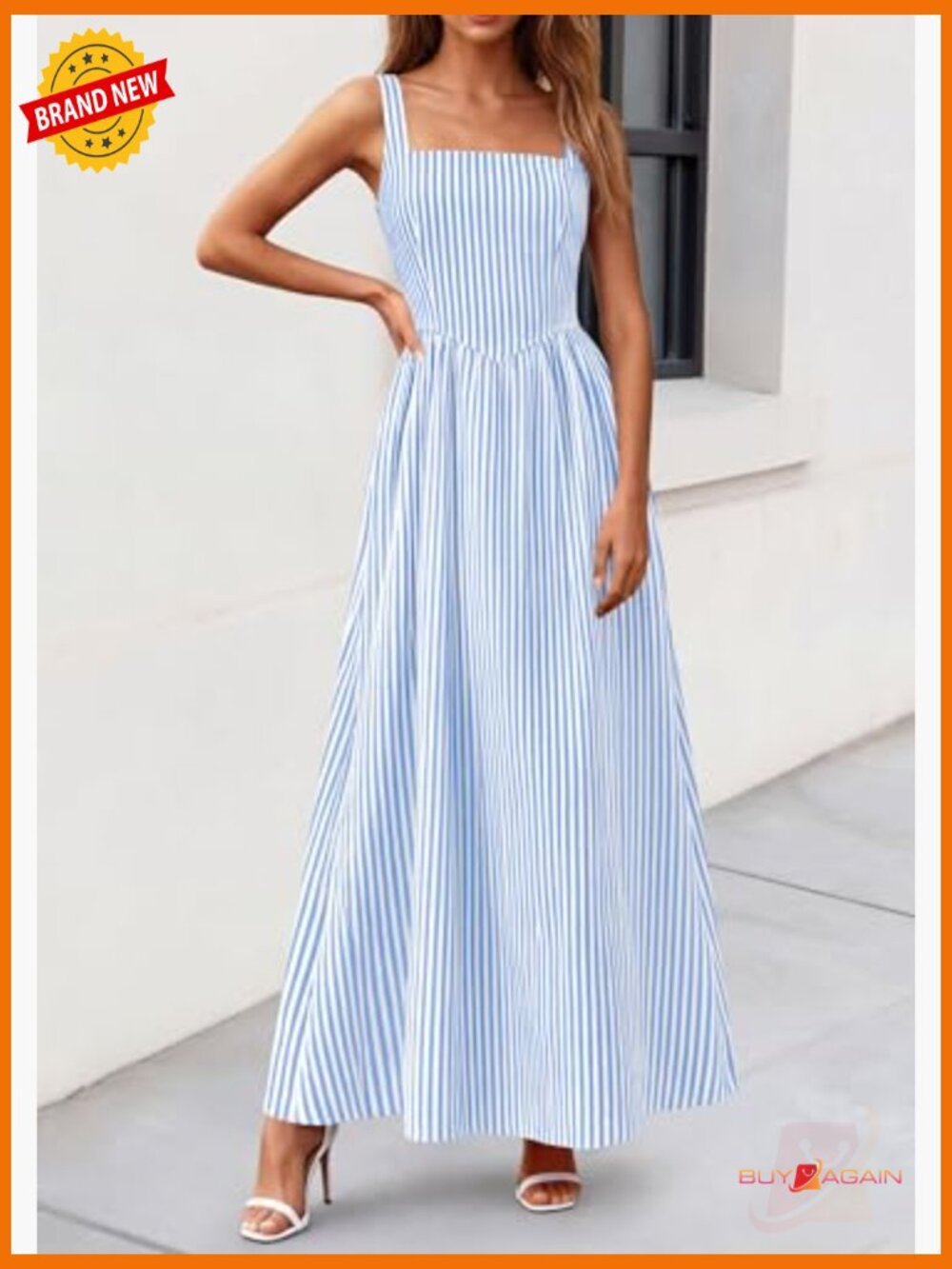 Maxi Dress Summer Striped Sundress Smocked A Line Long Flowy Beach Vacation - Picture 3 of 7
